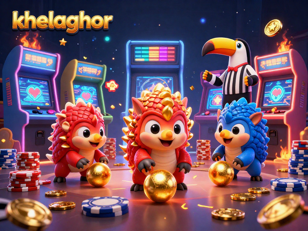 ক্যাসিনো গেম খেলতে khelaghor-এর প্রতিযোগী প্যাঙ্গোলিনদের রোলিং এবং পোকার চিপের মাঝে চিত্রিত একটি সজীব দৃশ্য।