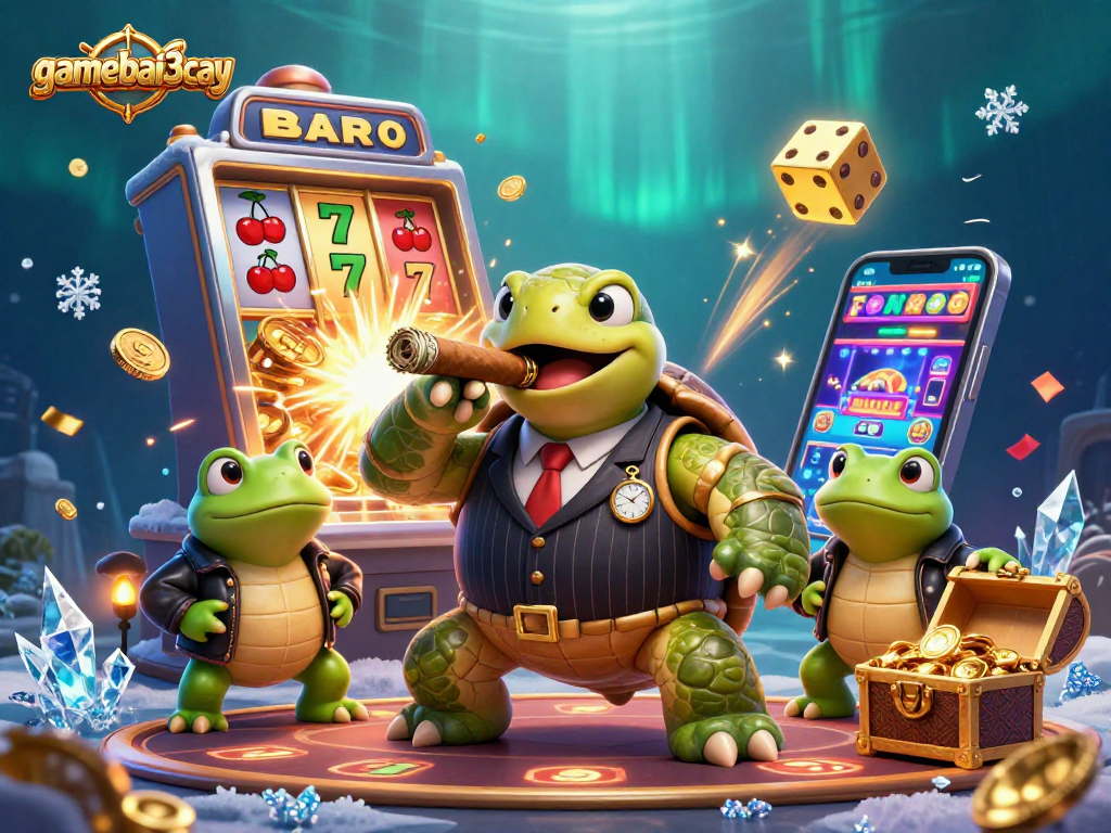 Join the thrilling world of gamebai3cay with a mobster turtle and dynamic casino elements.