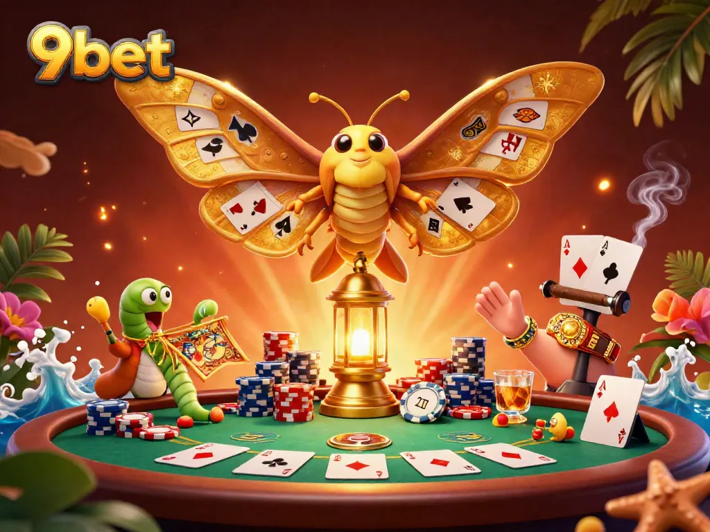 Win big with 9bet at a vibrant casino scene featuring poker and golden elements.