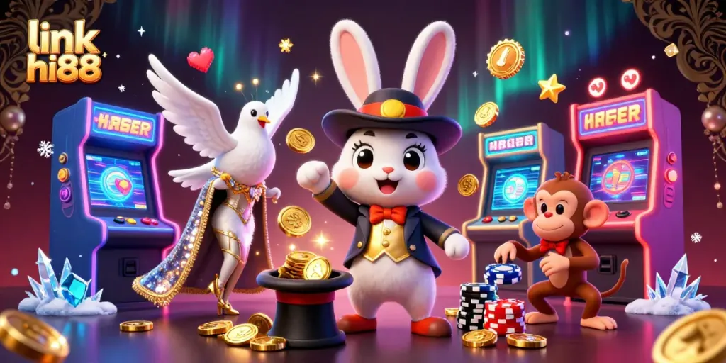 Engage with link hi88 in a vibrant 3D casino world featuring colorful characters and dynamic gaming elements.
