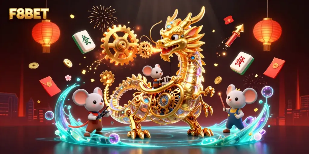 Experience the thrill of F8BET with a magical scene of a dragon and vibrant casino elements.