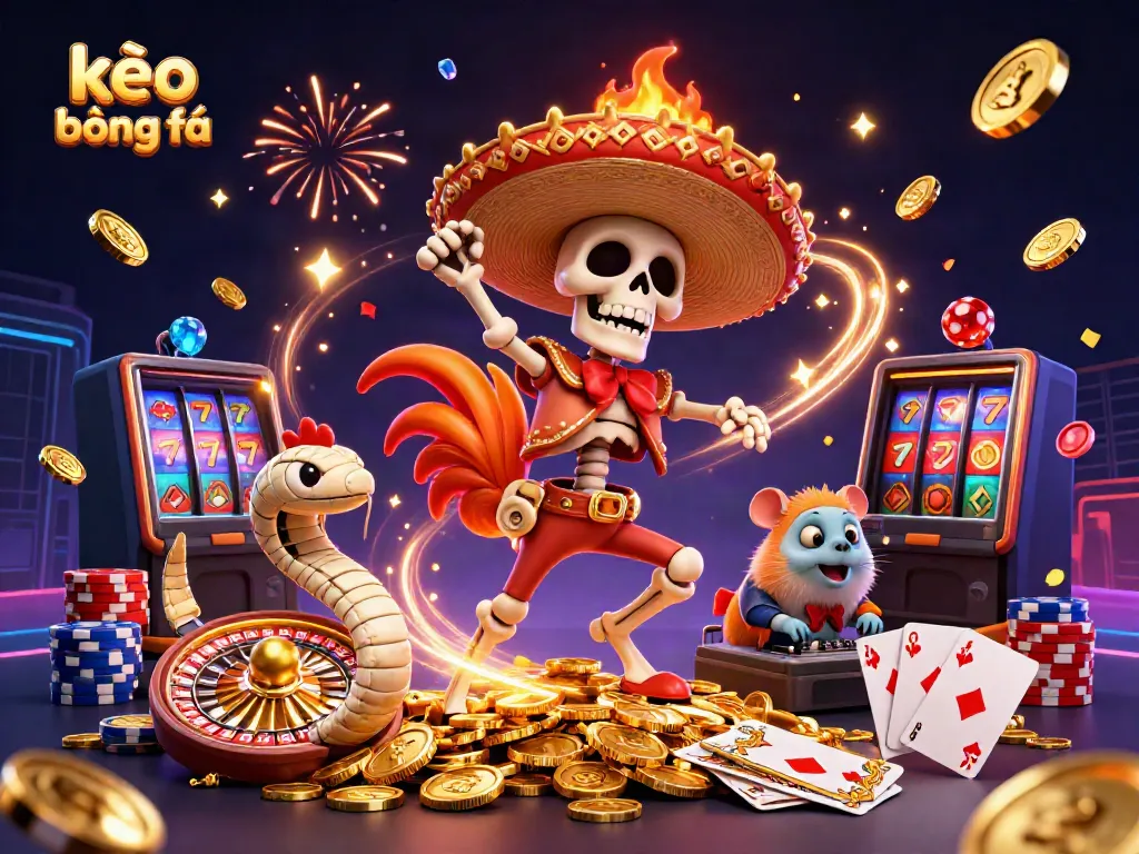 Experience exciting kèo bóng đá with a vibrant scene featuring a dancing mariachi rooster and golden coins.
