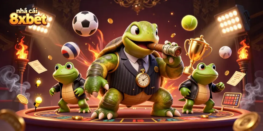 Win big with nhà cái 8xbet in this vibrant casino-themed illustration