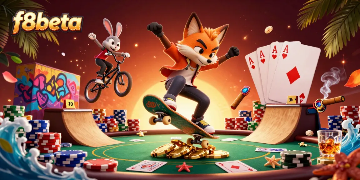 Experience thrilling moments with f8beta at a vibrant 3D casino-themed illustration.