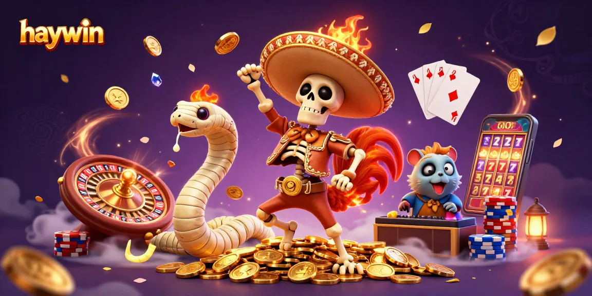 Experience the excitement of haywin casino with a vibrant 3D scene showcasing gaming characters and dazzling elements.