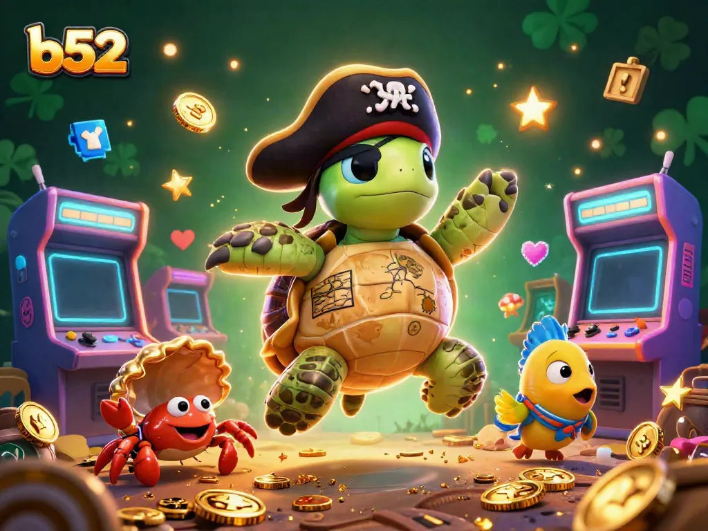 Engage with b52 online casino excitement through a vibrant 3D illustration featuring playful underwater characters and gaming elements.