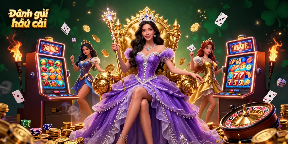 Engage in Đánh giá nhà cái with a vibrant 3D casino scene featuring slot machines, cards, and coins.