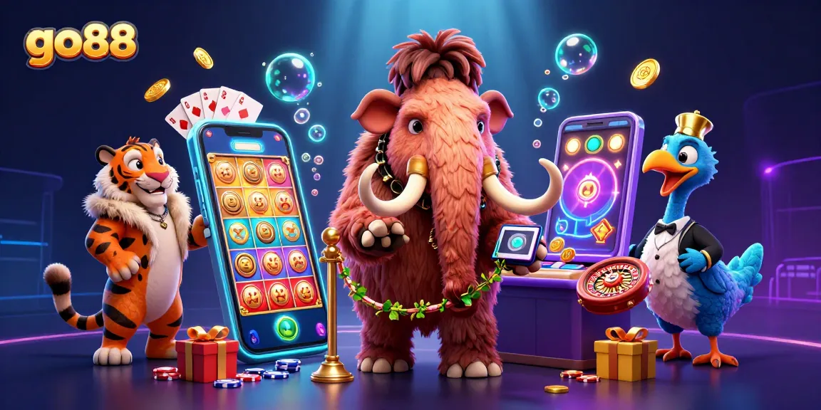 Engage with go88's thrilling casino experience featuring colorful slot games and vibrant characters.