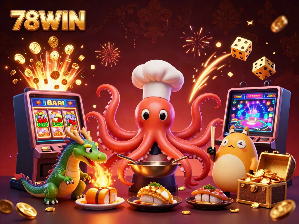 Experience winning moments at 78WIN with vibrant characters and a jackpot explosion in this dynamic 3D scene.