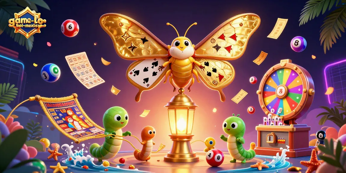 Engage with game-le-hoi-mexico's vibrant casino world featuring animated moth and colorful lottery elements.
