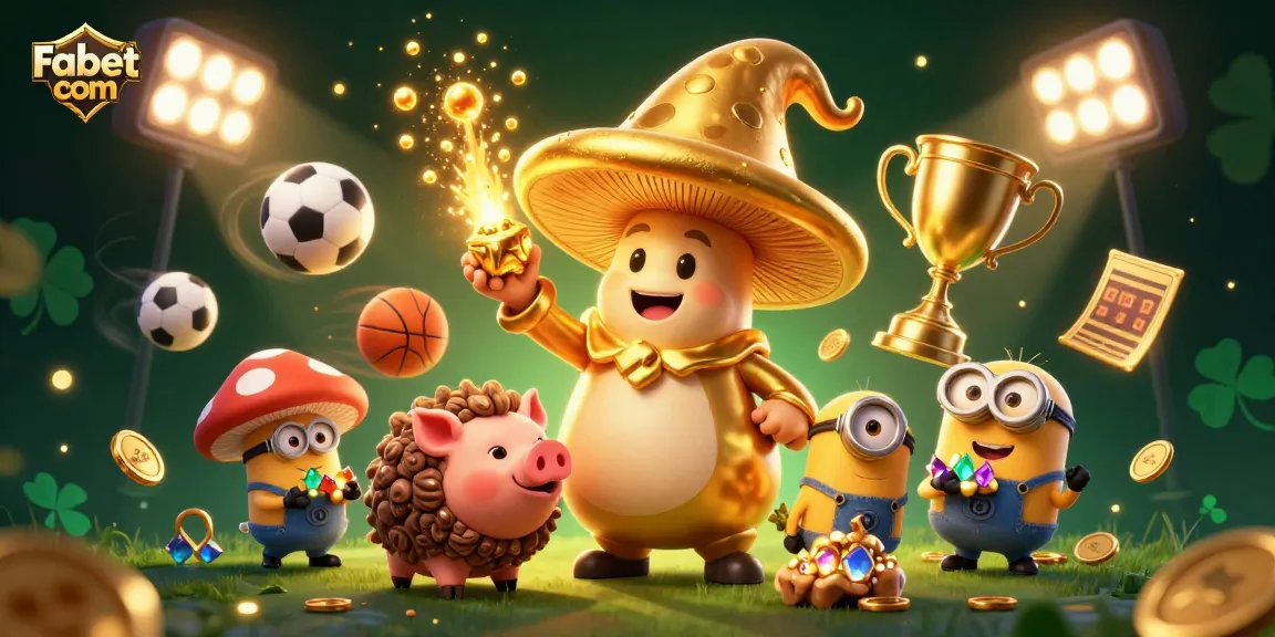 Bet on Fabet com with a whimsical 3D illustration of a golden wizard and sports elements.