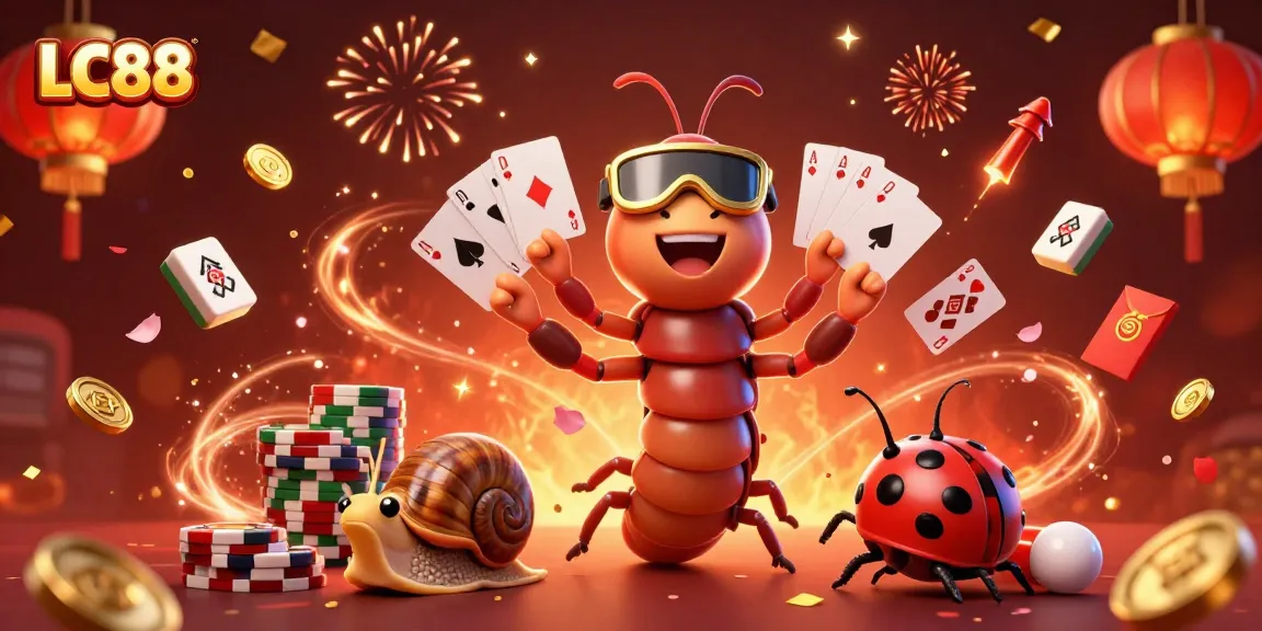 Experience thrilling gaming at LC88 with a vibrant online casino scene, featuring dynamic characters and festive elements.