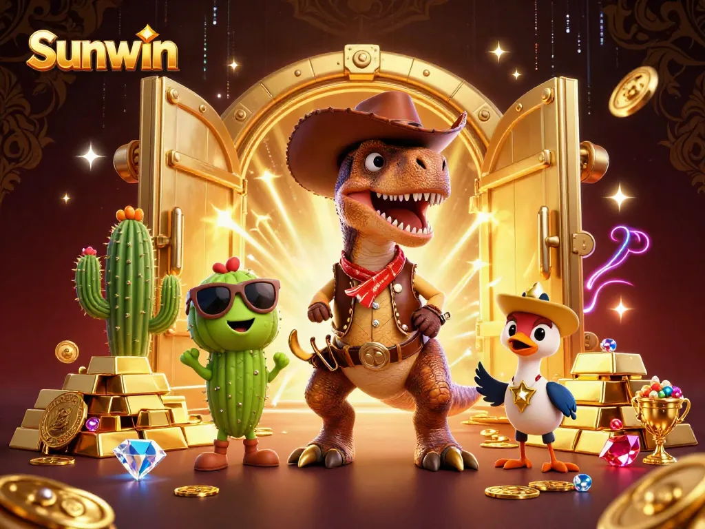 Experience the thrill of Sunwin with exciting dinosaur and vibrant casino elements.