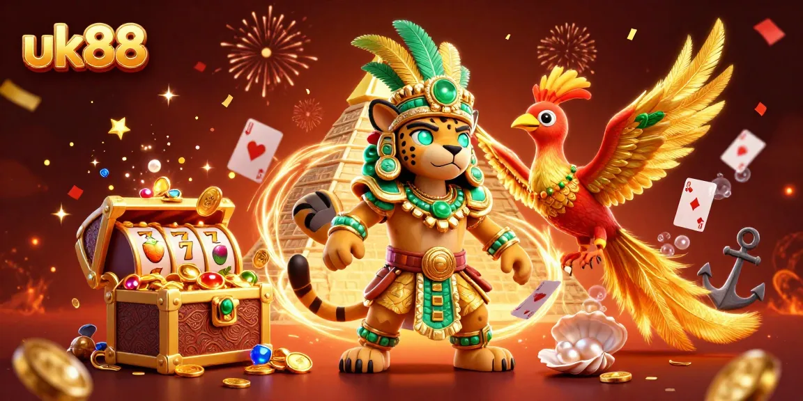 Experience exciting gameplay at uk88 with vibrant slots and casino features showcased in this 3D illustration.