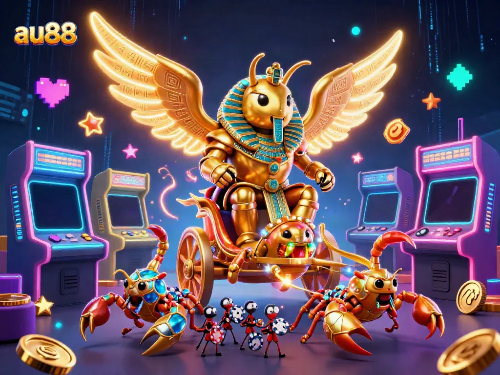 Experience the excitement of au88 casino games with a vibrant 3D scene of adventure and winnings.