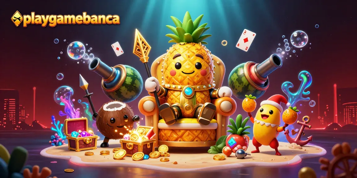 Join playgamebanca for a thrilling beach casino adventure featuring a golden pineapple king and joyful characters.
