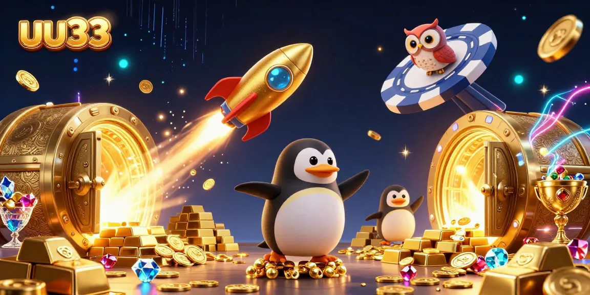 Experience thrilling wins at uu33 with a vibrant 3D casino adventure illustration.