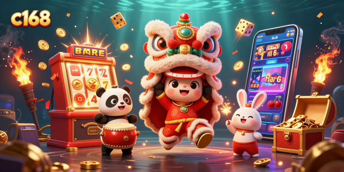 Spin to win at c168's vibrant casino scene filled with jackpots, lively characters, and dynamic elements.