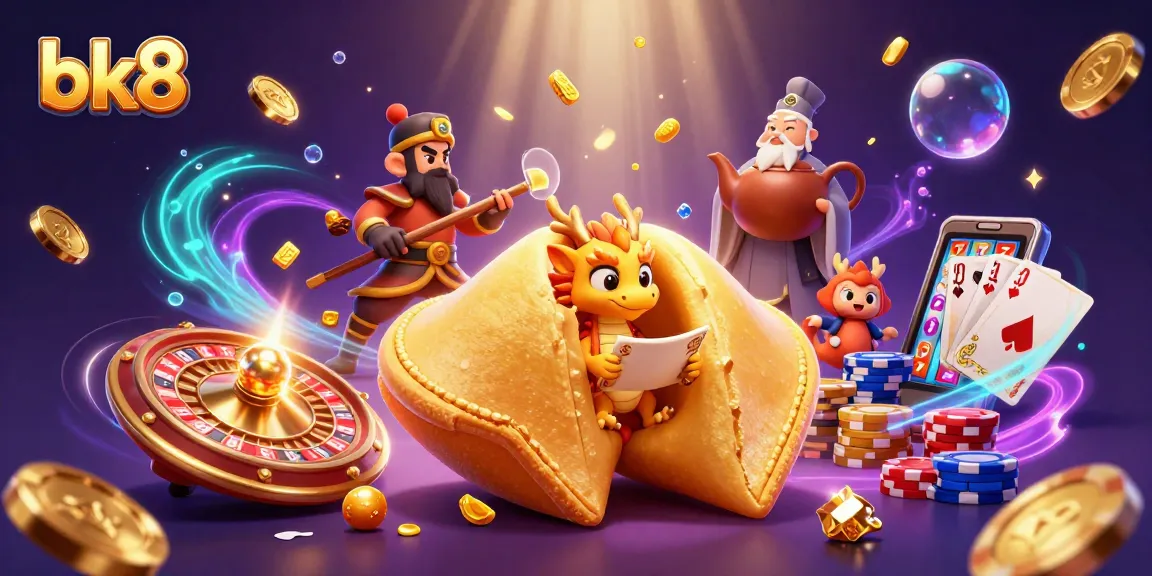 Play and win with bk8 in this vibrant, energetic casino scene featuring golden elements and exciting games.