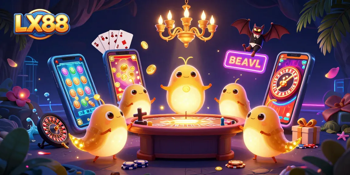 LX88 illuminates a vibrant cave casino as glowworms light a card table, enhancing the gaming atmosphere.