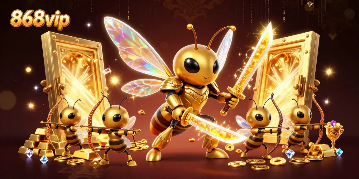 Experience thrilling gaming at 868vip with a golden hornet and treasure vault scene.