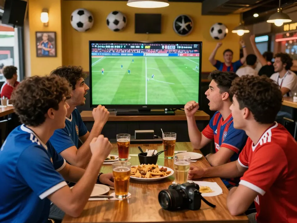 Soccer fans enjoying the Thapcamtv experience at a sports bar.