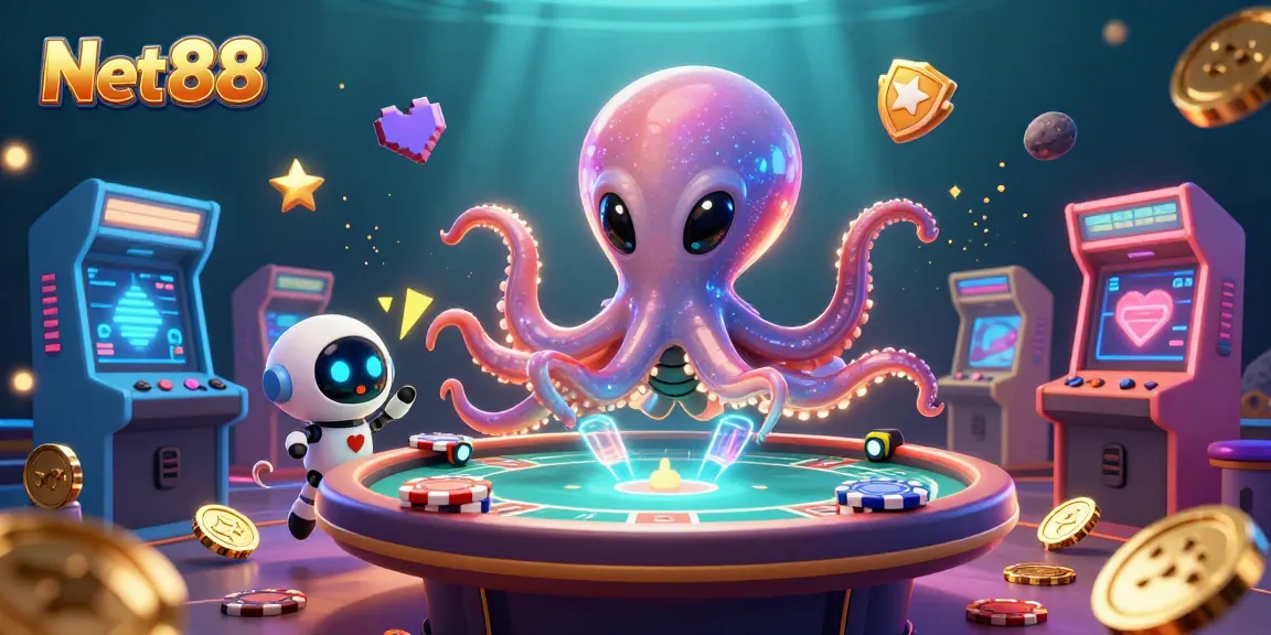 Experience the vibrant gaming universe with Net88 and a cosmic octopus at play.