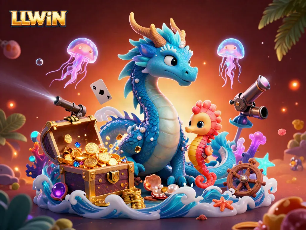 Experience thrilling games at LLWIN with vibrant underwater adventure featuring a majestic dragon and seahorse knight.