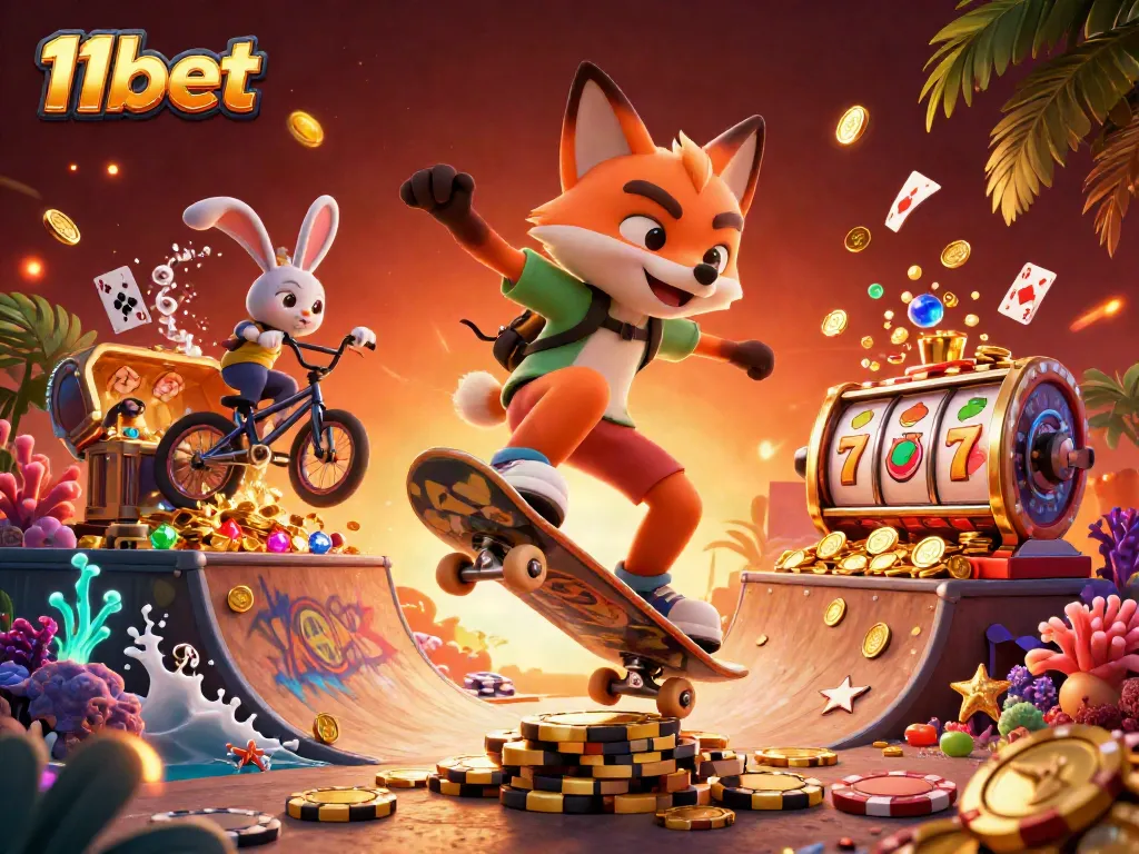 Experience thrilling gameplay with 11bet in this vibrant casino-themed 3D illustration.