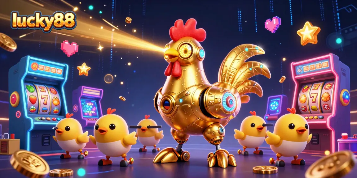 Try your luck at lucky88's vibrant casino scene filled with arcade games and winning symbols.