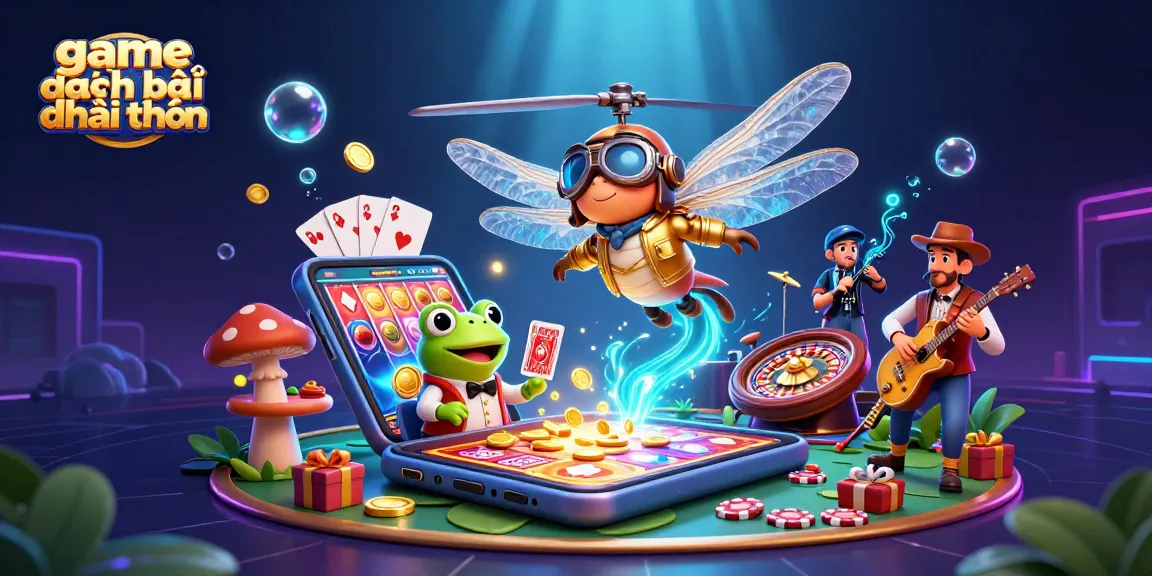 Experience thrilling game đánh bài đổi thưởng with dynamic illustrations of casino elements and a vibrant atmosphere.