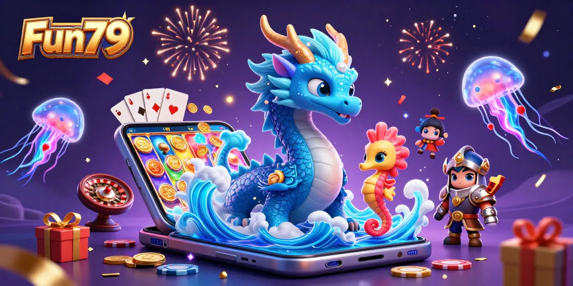 Experience winning adventures with Fun79's vibrant casino gaming scene illustrated in 3D.