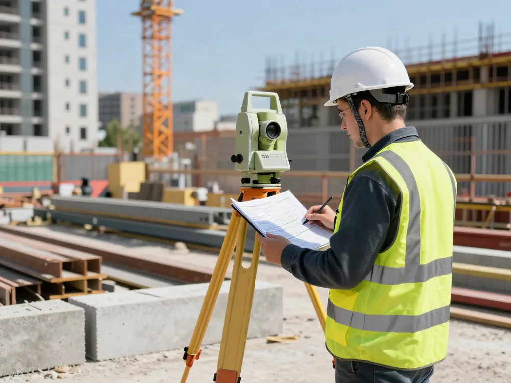 Measured Surveyors London conducting precise building surveys at a construction site with modern equipment.