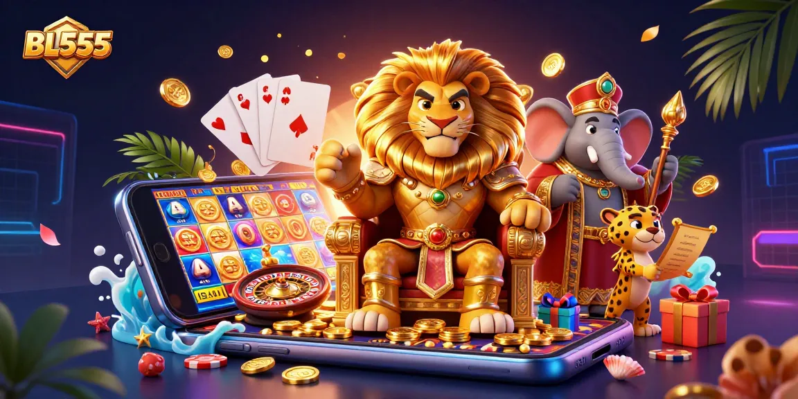 Experience thrilling gameplay at BL555 with a majestic lion king, elephant advisor, and cheetah messenger.