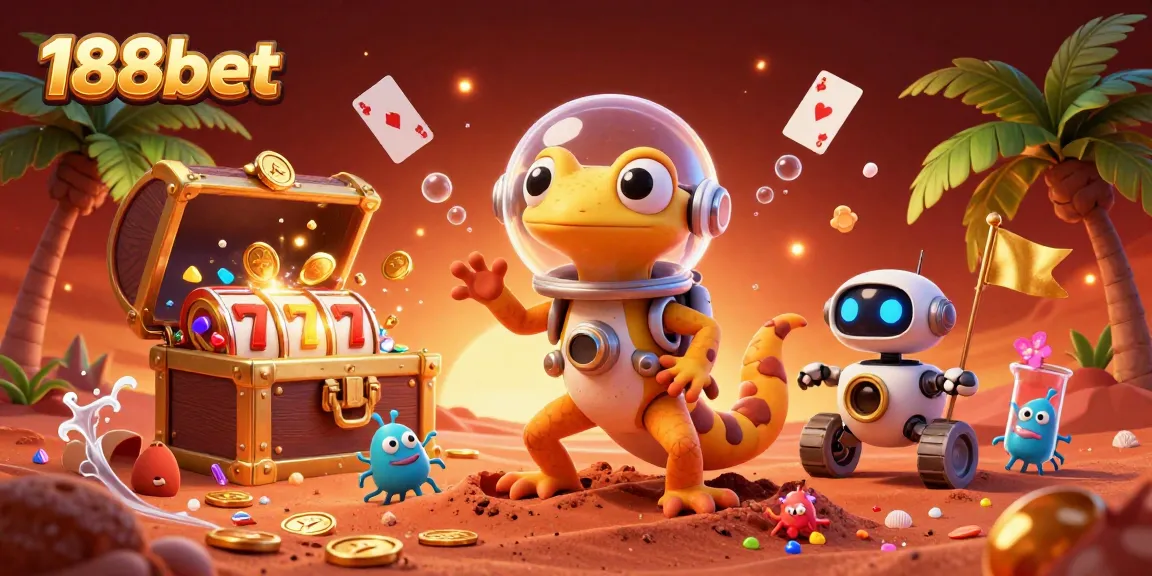 Experience thrilling wins at 188bet with a vibrant Martian casino adventure illustration bursting with excitement.