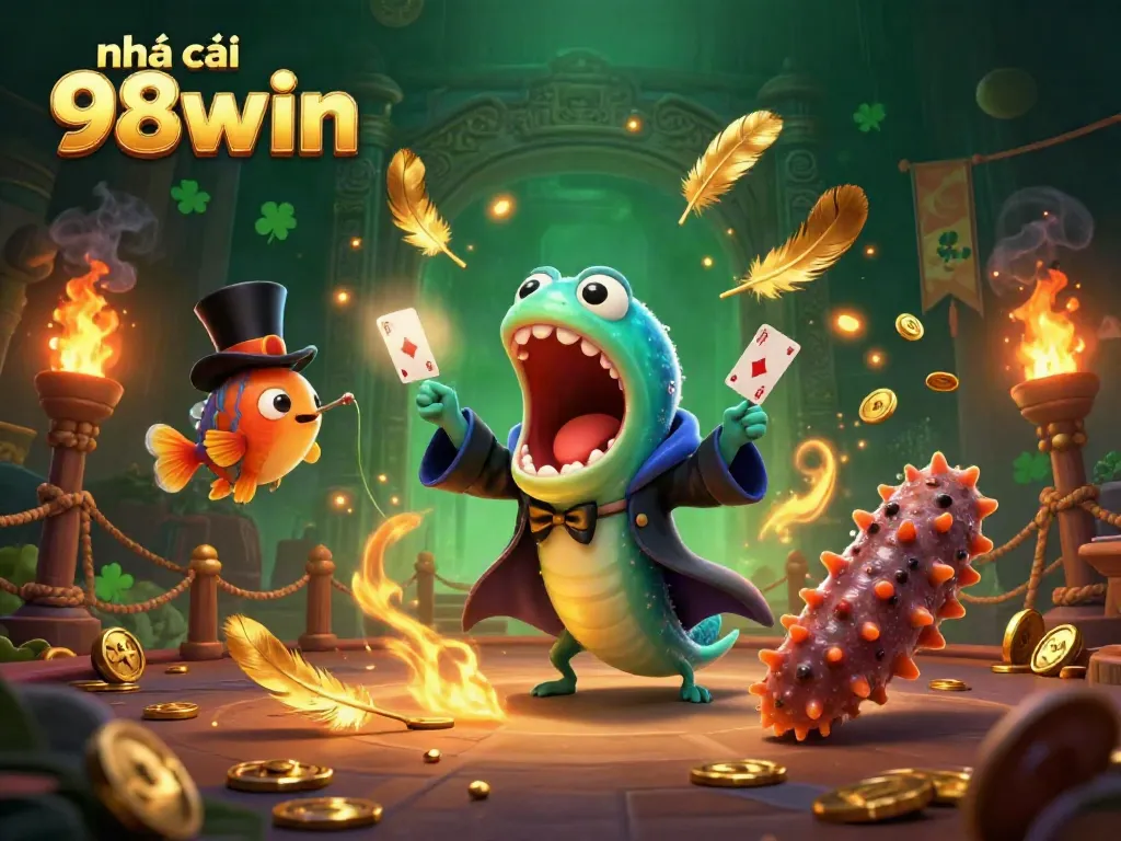 Experience thrilling gaming action at nhà cái 98win with an engaging scene featuring imaginative sea creatures in a magical casino.