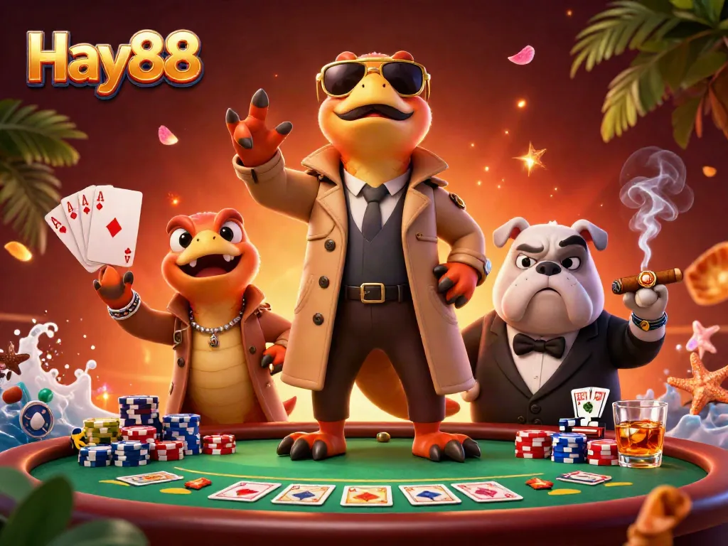 Experience excitement at Hay88 with raptors entering a VIP lounge, surrounded by poker elements.