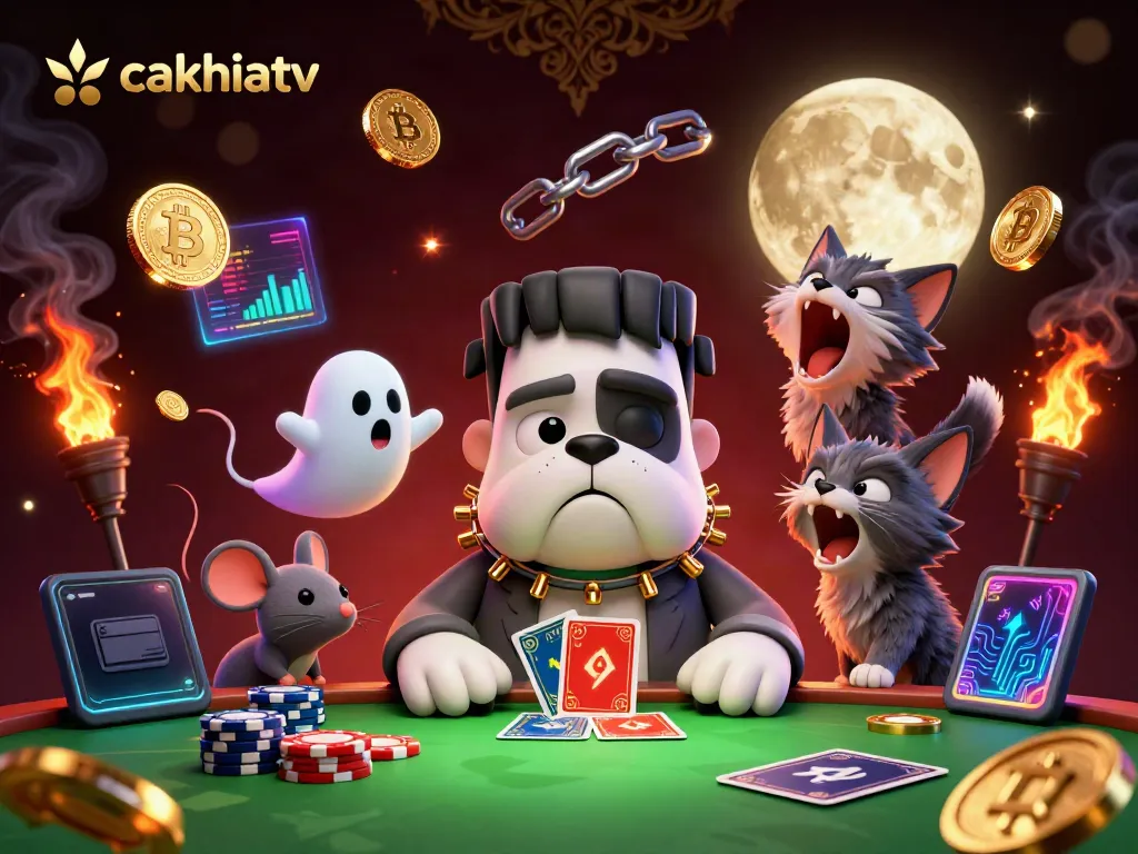 Experience thrilling gameplay on cakhiatv with a vibrant 3D illustration of cartoon monsters in a gambling atmosphere.