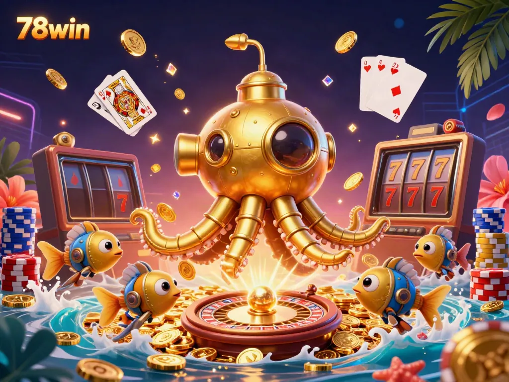 Experience the thrill of gaming at 78win with a captivating underwater scene full of golden treasures and exciting casino elements.