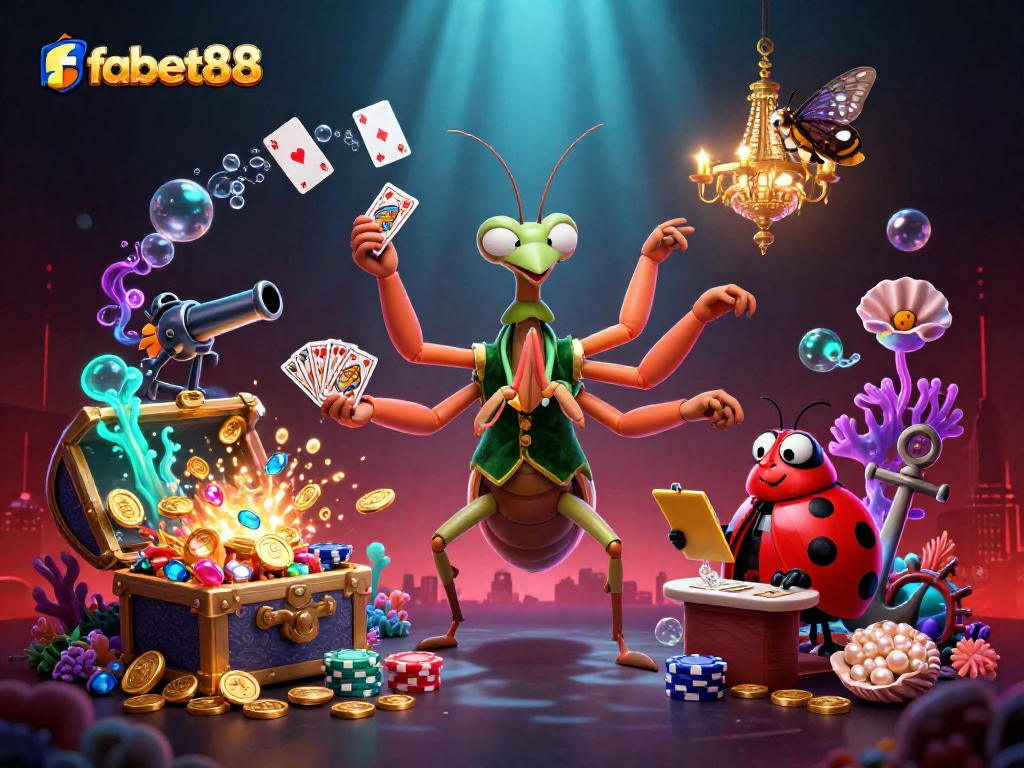 Experience dynamic gambling action at fabet88 with cartoon characters in a vibrant casino scene.