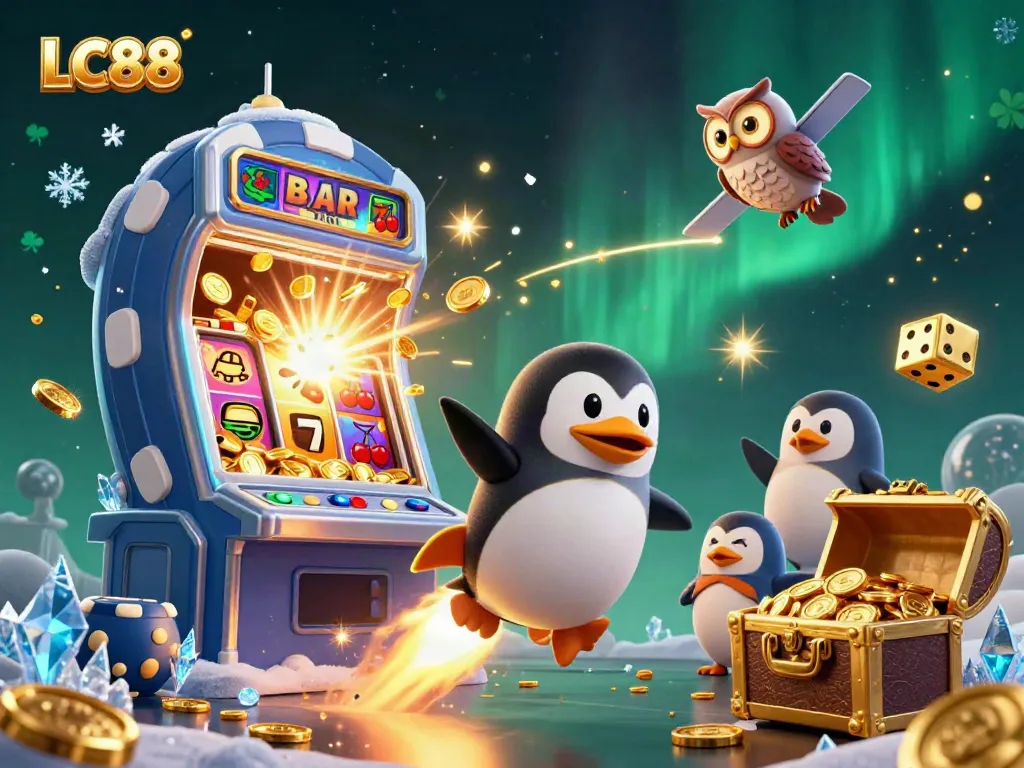 Experience dynamic gaming excitement with LC88 in a vibrant 3D casino space scene.