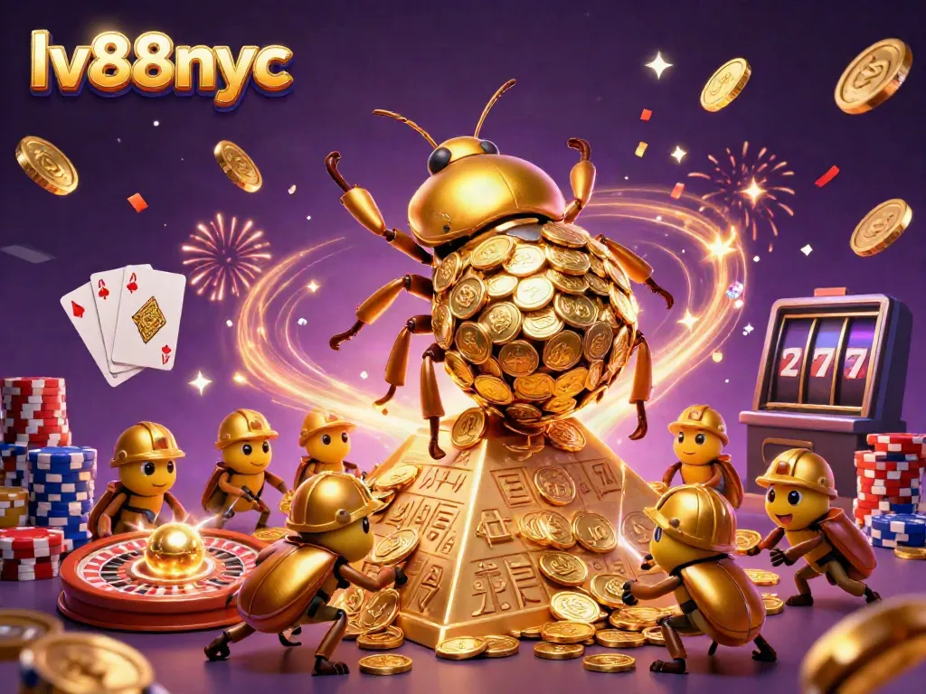 Engage in thrilling slots and casino action with lv88nyc, featuring colorful gold coins and vibrant game elements.