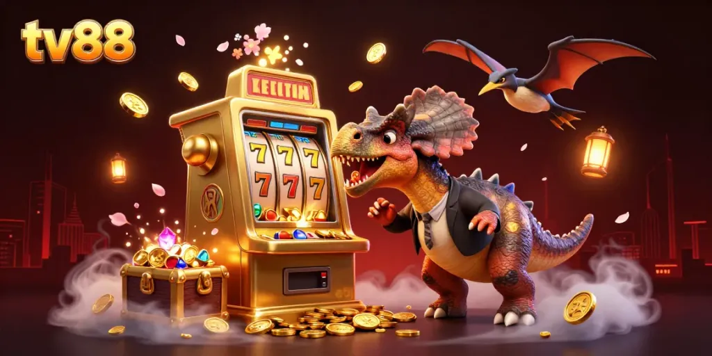 Experience thrilling rewards at tv88 with a pachycephalosaurus jackpot scene and vibrant casino atmosphere.
