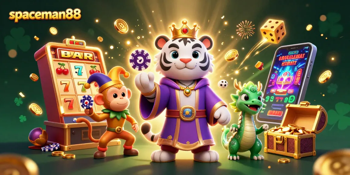 Experience exciting gameplay with spaceman88, featuring a lively scene of 3D characters and casino elements.