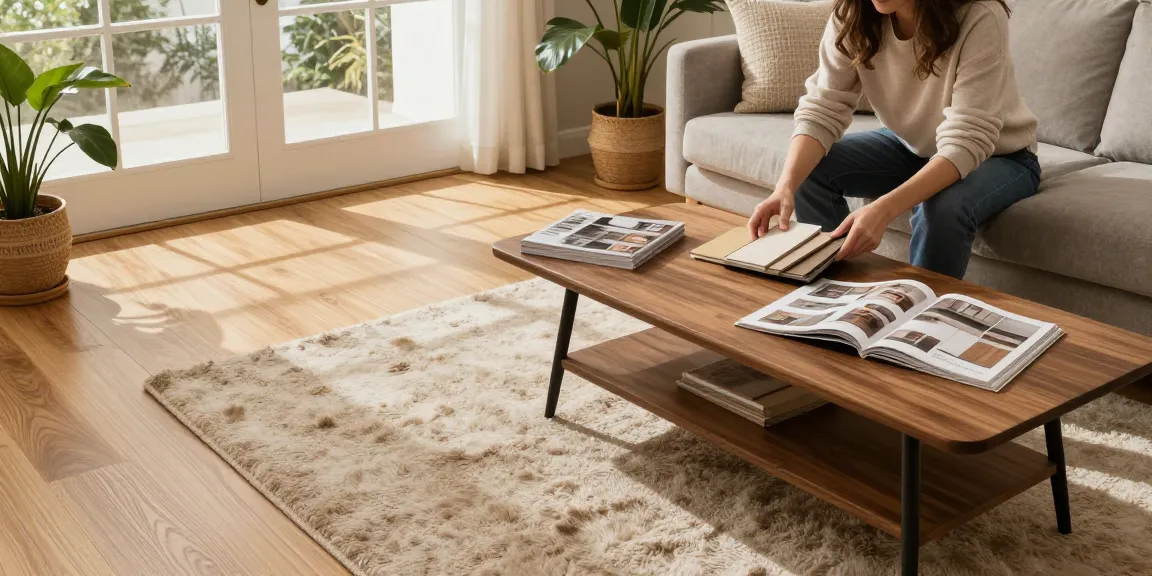 Choosing easy to maintain flooring options in a cozy living room with laminate and engineered wood.