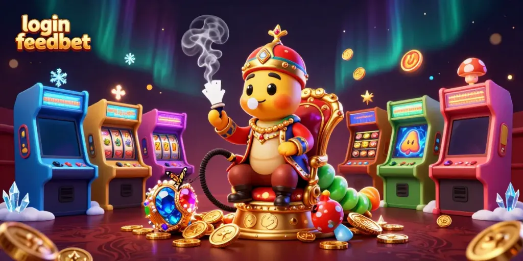 Experience excitement with login feedbet in this vibrant 3D illustration featuring colorful casino and gaming elements.