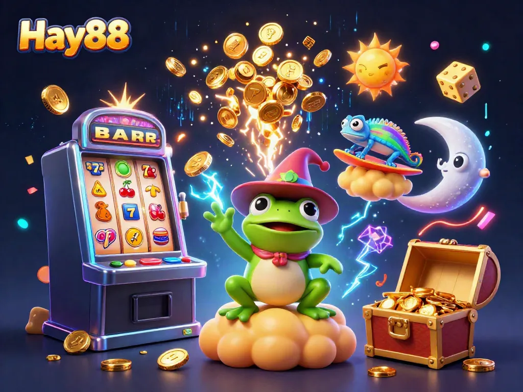 Experience the thrill of Hay88 with a dynamic casino scene featuring vibrant characters and exciting elements.