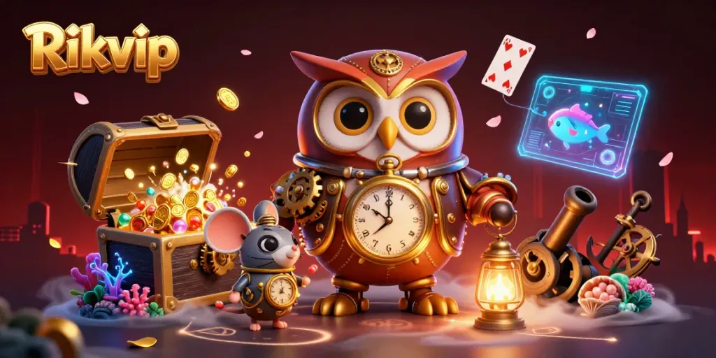 Experience thrilling adventures in Rikvip casino, where time-traveling characters explore vibrant gaming worlds.