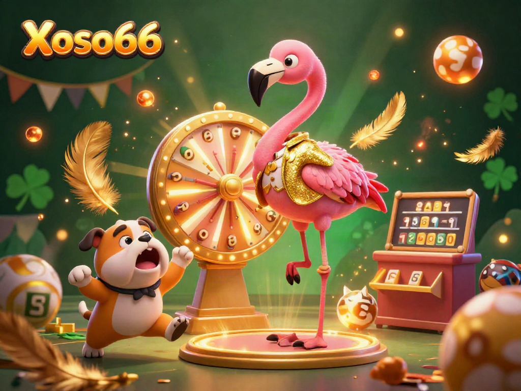 Xoso66 excitement shines through a dynamic lottery-themed illustration featuring vibrant characters and prizes