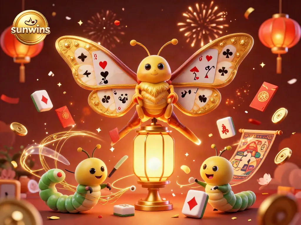 Experience big wins and vibrant gameplay at sunwins with an enchanting moth and gold-themed casino elements.
